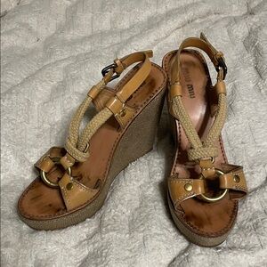 Miu Miu Brown Wedge Sandals